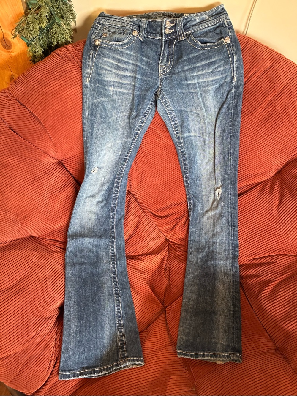 Miss Me Distressed Flare Jeans - Blue